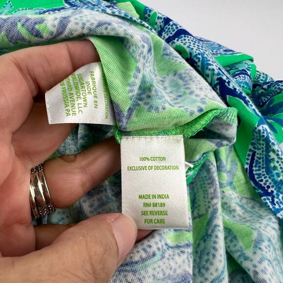 LILLY PULITZER Cabana Keepin It Reel Malone Blue Green Maxi Tiered Dress L - Picture 13 of 15